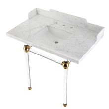 Kingston Brass  LMS36MASQ7 Pemberton 36" Carrara Marble Console Sink with Acrylic Legs, Marble White/Brushed Brass