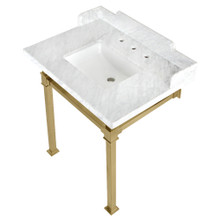 Kingston Brass  LMS30MSQ7 Viceroy 30" Carrara Marble Console Sink with Stainless Steel Legs, Marble White/Brushed Brass