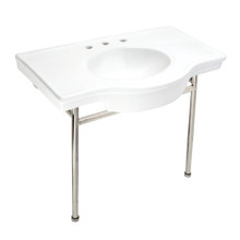Kingston Brass  Fauceture VPB28140W8PN Manchester 37" Ceramic Console Sink with Stainless Steel Legs, White/Polished Nickel