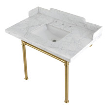 Kingston Brass  LMS3622M8SQ7ST Wesselman 36" Carrara Marble Console Sink with Stainless Steel Legs, Marble White/Brushed Brass