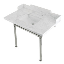 Kingston Brass  LMS3622M8SQ6ST Wesselman 36" Carrara Marble Console Sink with Stainless Steel Legs, Marble White/Polished Nickel