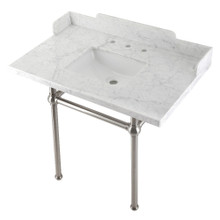 Kingston Brass  LMS36MBSQ8 Pemberton 36" Carrara Marble Console Sink with Brass Legs, Marble White/Brushed Nickel