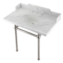 Kingston Brass  LMS36MB8 Pemberton 36" Carrara Marble Console Sink with Brass Legs, Marble White/Brushed Nickel