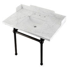 Kingston Brass  LMS3630MBSQ5 Pemberton 36" Carrara Marble Console Sink with Brass Legs, Marble White/Oil Rubbed Bronze