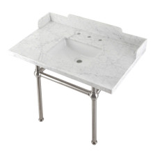Kingston Brass  LMS3630MBSQ8 Pemberton 36" Carrara Marble Console Sink with Brass Legs, Marble White/Brushed Nickel