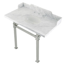 Kingston Brass  LMS36MOQ6 Viceroy 36" Carrara Marble Console Sink with Stainless Steel Legs, Marble White/Polished Nickel