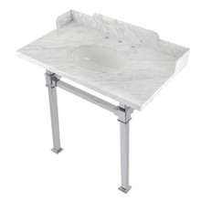 Kingston Brass  LMS36MOQ1 Viceroy 36" Carrara Marble Console Sink with Stainless Steel Legs, Marble White/Polished Chrome