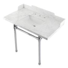 Kingston Brass  LMS36M8SQ1ST Wesselman 36" Carrara Marble Console Sink with Stainless Steel Legs, Marble White/Polished Chrome