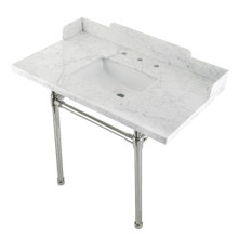Kingston Brass  LMS36M8SQ6ST Wesselman 36" Carrara Marble Console Sink with Stainless Steel Legs, Marble White/Polished Nickel