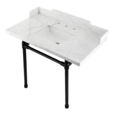Kingston Brass  LMS36M8SQ0ST Wesselman 36" Carrara Marble Console Sink with Stainless Steel Legs, Marble White/Matte Black