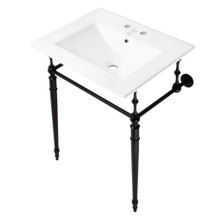 Kingston Brass  Fauceture KVPB24187W4MB Edwardian 24" Console Sink with Brass Legs (4-Inch, 3 Hole), White/Matte Black