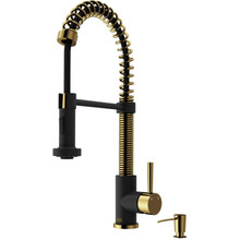 Vigo  VG02001MGMBK2 Edison Pull-Down Spray Kitchen Faucet In Matte Brushed Gold/Matte Black With Soap Dispenser