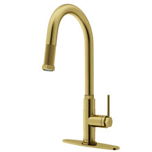 Vigo  VG02035MGK1 Hart Arched Pull-Down Kitchen Faucet With Deck Plate In Matte Brushed Gold