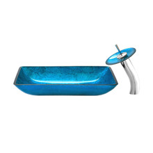 Swiss Madison  SM-VSF296 Cascade Rectangular Glass Vessel Sink with Faucet, Ocean Blue