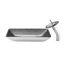 Swiss Madison  SM-VSF294 Cascade Rectangular Glass Vessel Sink with Faucet, Smoky Grey