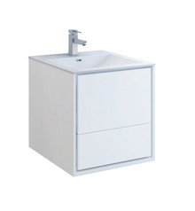 Fresca  FCB9224WH-I Catania 24" Glossy White Wall Hung Modern Bathroom Cabinet w/ Integrated Sink