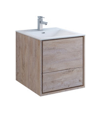 Fresca  FCB9224RNW-I Catania 24" Rustic Natural Wood Wall Hung Modern Bathroom Cabinet w/ Integrated Sink