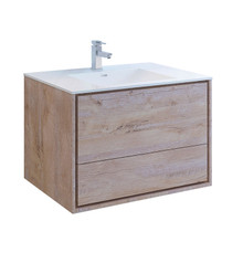 Fresca  FCB9236RNW-I Catania 36" Rustic Natural Wood Wall Hung Modern Bathroom Cabinet w/ Integrated Sink