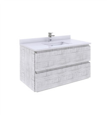 Fresca  FCB3136RWH-CWH-U Formosa 36" Wall Hung Modern Bathroom Cabinet w/ Top & Sink in Rustic White