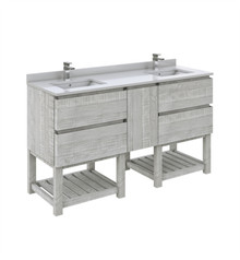 Fresca  FCB31-241224ASH-FS-CWH-U Formosa 60" Floor Standing Open Bottom Double Sink Modern Bathroom Cabinet w/ Top & Sinks in Ash