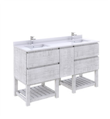 Fresca  FCB31-241224RWH-FS-CWH-U Formosa 60" Floor Standing Open Bottom Double Sink Modern Bathroom Cabinet w/ Top & Sinks in Rustic White