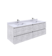 Fresca  FCB31-3030RWH-CWH-U Formosa 60" Wall Hung Double Sink Modern Bathroom Cabinet w/ Top & Sinks in Rustic White