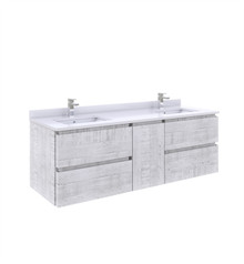 Fresca  FCB31-241224RWH-CWH-U Formosa 60" Wall Hung Double Sink Modern Bathroom Cabinet w/ Top & Sinks in Rustic White