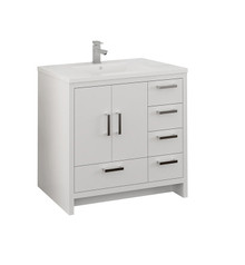Fresca  FCB9436WH-R-I Imperia 36" Glossy White Free Standing Modern Bathroom Cabinet w/ Integrated Sink - Right Version