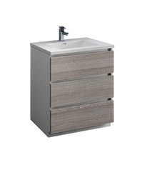 Fresca  FCB9330HA-I Lazzaro 30" Glossy Ash Gray Free Standing Modern Bathroom Cabinet w/ Integrated Sink