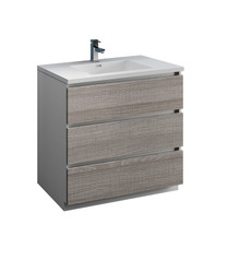 Fresca  FCB9336HA-I Lazzaro 36" Glossy Ash Gray Free Standing Modern Bathroom Cabinet w/ Integrated Sink