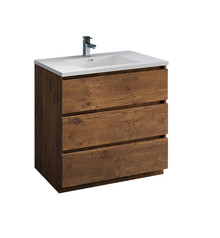Fresca  FCB9336RW-I Lazzaro 36" Rosewood Free Standing Modern Bathroom Cabinet w/ Integrated Sink