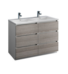 Fresca  FCB93-2424HA-D-I Lazzaro 48" Glossy Ash Gray Free Standing Modern Bathroom Cabinet w/ Integrated Double Sink
