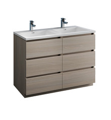 Fresca  FCB93-2424MGO-D-I Lazzaro 48" Gray Wood Free Standing Modern Bathroom Cabinet w/ Integrated Double Sink