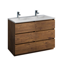 Fresca  FCB93-2424RW-D-I Lazzaro 48" Rosewood Free Standing Modern Bathroom Cabinet w/ Integrated Double Sink