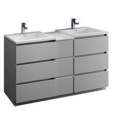 Fresca  FCB93-241224GR-D-I Lazzaro 60" Gray Free Standing Double Sink Modern Bathroom Cabinet w/ Integrated Sinks