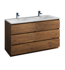 Fresca  FCB93-3030RW-D-I Lazzaro 60" Rosewood Free Standing Modern Bathroom Cabinet w/ Integrated Double Sink