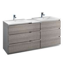 Fresca  FCB93-301230HA-D-I Lazzaro 72" Glossy Ash Gray Free Standing Double Sink Modern Bathroom Cabinet w/ Integrated Sinks