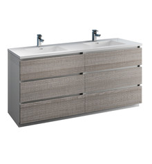 Fresca  FCB93-3636HA-D-I Lazzaro 72" Glossy Ash Gray Free Standing Modern Bathroom Cabinet w/ Integrated Double Sink
