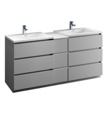 Fresca  FCB93-301230GR-D-I Lazzaro 72" Gray Free Standing Double Sink Modern Bathroom Cabinet w/ Integrated Sinks