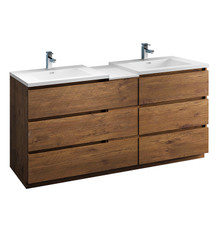 Fresca  FCB93-301230RW-D-I Lazzaro 72" Rosewood Free Standing Double Sink Modern Bathroom Cabinet w/ Integrated Sinks