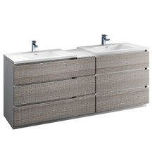 Fresca  FCB93-361236HA-D-I Lazzaro 84" Glossy Ash Gray Free Standing Double Sink Modern Bathroom Cabinet w/ Integrated Sinks