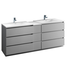 Fresca  FCB93-361236GR-D-I Lazzaro 84" Gray Free Standing Double Sink Modern Bathroom Cabinet w/ Integrated Sinks