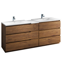 Fresca  FCB93-361236RW-D-I Lazzaro 84" Rosewood Free Standing Double Sink Modern Bathroom Cabinet w/ Integrated Sinks