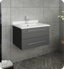 Fresca  FCB6124GR-UNS-CWH-U Lucera 24" Gray Wall Hung Modern Bathroom Cabinet w/ Top & Undermount Sink