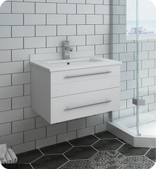 Fresca  FCB6124WH-UNS-CWH-U Lucera 24" White Wall Hung Modern Bathroom Cabinet w/ Top & Undermount Sink