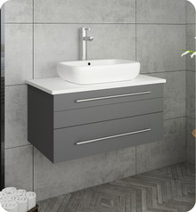Fresca  FCB6130GR-VSL-CWH-V Lucera 30" Gray Wall Hung Modern Bathroom Cabinet w/ Top & Vessel Sink