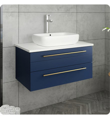 Fresca  FCB6130RBL-VSL-CWH-V Lucera 30" Royal Blue Wall Hung Modern Bathroom Cabinet w/ Top & Vessel Sink