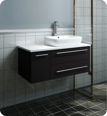 Fresca  FCB6136ES-VSL-R-CWH-V Lucera 36" Espresso Wall Hung Modern Bathroom Cabinet w/ Top & Vessel Sink - Right Version