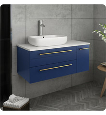 Fresca  FCB6136RBL-VSL-L-CWH-V Lucera 36" Royal Blue Wall Hung Modern Bathroom Cabinet w/ Top & Vessel Sink - Left Version