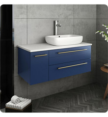 Fresca  FCB6136RBL-VSL-R-CWH-V Lucera 36" Royal Blue Wall Hung Modern Bathroom Cabinet w/ Top & Vessel Sink - Right Version